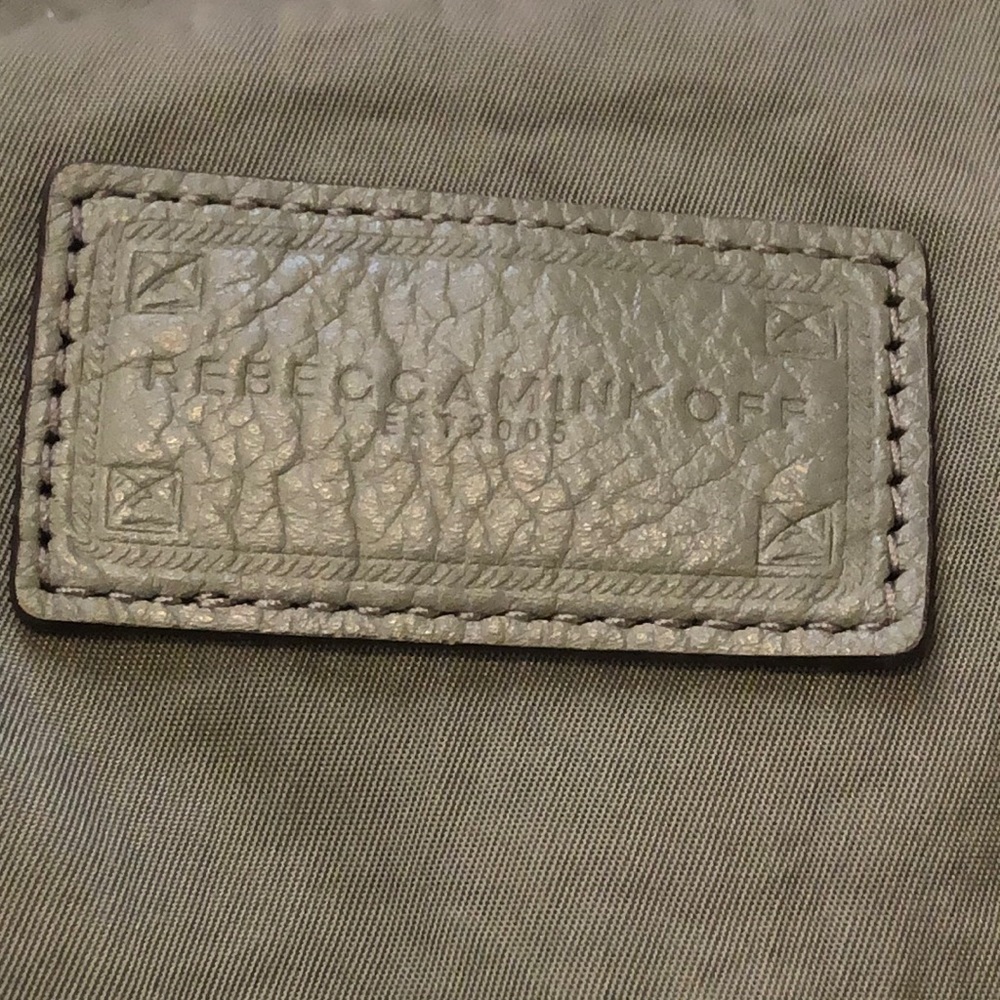 REBECCA MINKOFF Olive Green Nylon Top Zipper Shoulder Bag Leather Straps - Picture 5 of 16